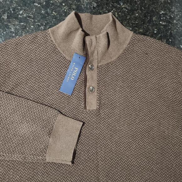 NWT Polo Ralph Lauren Wool Houndstooth Henley Sweater Pullover Preppy Mens 2XLT - Picture 1 of 10